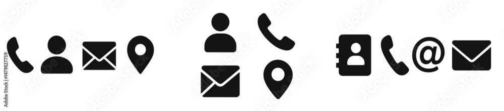 Collection of web icons representing communication methods and personal contact details