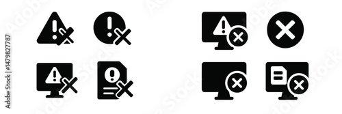 Collection of web icons representing warnings, errors, and notifications designed for user interface applications