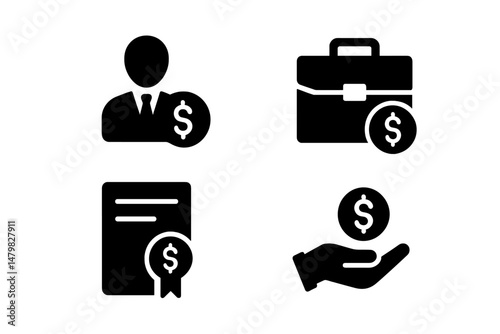 Collection of web icons representing finance, business, and payment concepts in a minimalist style