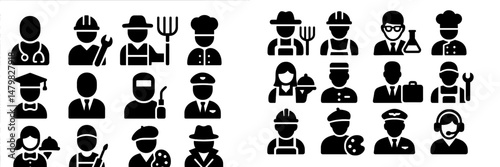 Set of web icons depicting various occupations and professions designed for digital use in modern applications