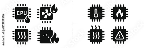 Set of web icons representing various computer and cooling functions in a minimalist design for easy identification