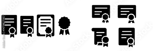 Set of web icons featuring certification and award symbols in a minimalistic design for digital applications