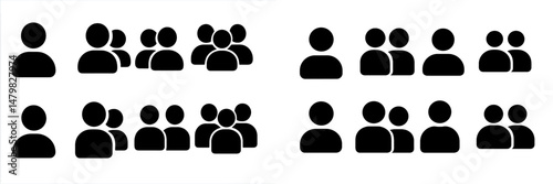 Set of diverse user icons representing individual and group profiles for web applications and design projects