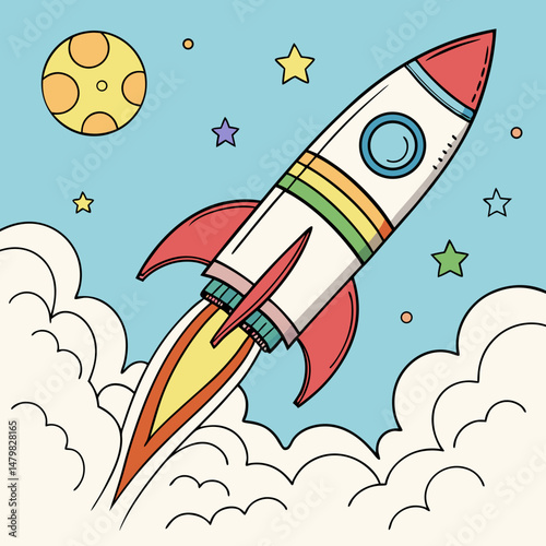 Rocket In Space Crayon Rocket Ship Blasting Off Creative Kids Art Vector Design for Imagination