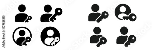 Collection of web icons representing user access and key management for digital platforms