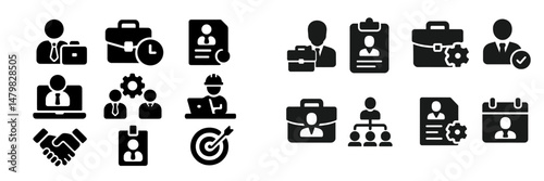 Collection of professional web icons illustrating work and business concepts for effective digital communication