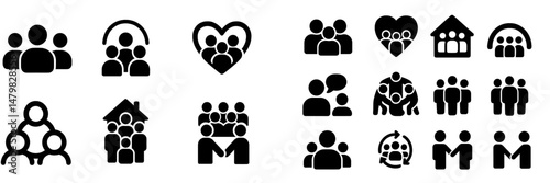 Web icons representing community, relationships, and social interactions in a modern design