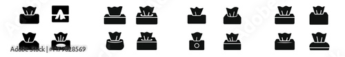 Collection of web icons featuring various tissue box designs and styles for digital use in applications and websites
