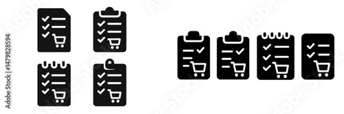 Collection of checklist and shopping list icons designed for web use, suitable for ecommerce applications and productivity tools