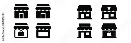 Set of web icons featuring store and shopping elements for digital interfaces