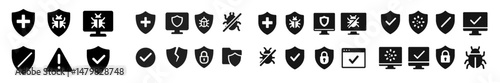 Collection of web icons representing various security and protection concepts for digital applications and websites