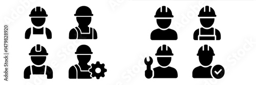 Collection of web icons representing various worker roles and tools used in construction and engineering settings