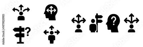 Collection of web icons depicting decision making and navigation concepts for digital design