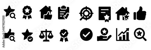 Collection of web icons representing various activities, services, and achievements for digital applications and user interfaces
