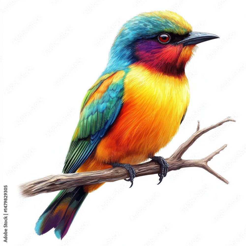 Fototapeta premium Vibrant Multicolored Bird Illustration on White