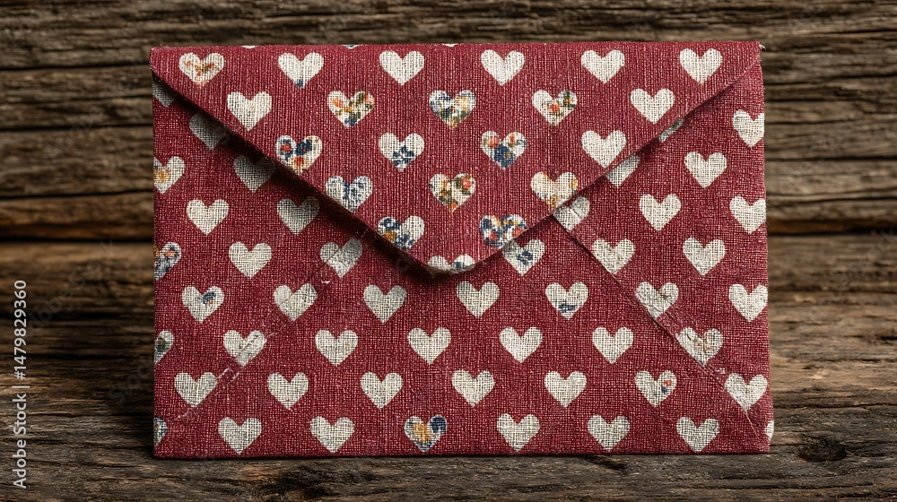 Obraz premium Handmade Heart Envelope with Rustic Wood Background, and Love Letter.