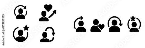 Set of web icons illustrating social media interactions and user engagement concepts for digital platforms
