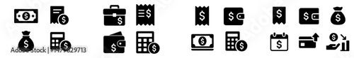 Collection of financial web icons displaying various money-related symbols for digital use and design