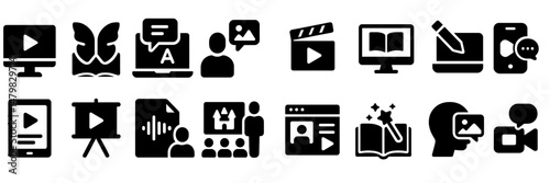 Collection of web icons representing multimedia, communication, and content creation for online use