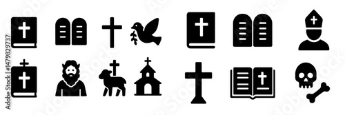 Set of religious web icons featuring various symbols of faith for digital use in designs and applications