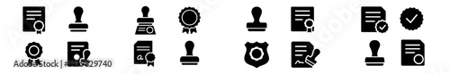 Collection of web icons featuring official documents, seals, and stamps for various uses in digital design projects