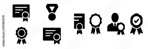 Collection of web icons representing awards, certifications, and achievements for various applications and themes