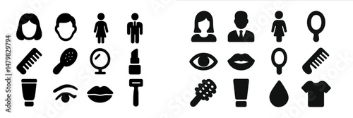 Collection of stylish web icons representing beauty and grooming essentials for modern design projects