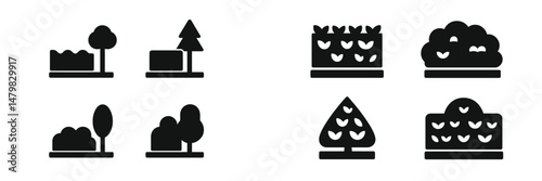Collection of web icons representing trees, bushes, and plants suitable for nature-themed digital designs and applications