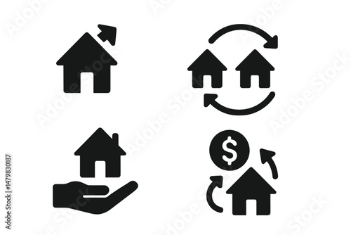 Set of web icons representing various aspects of real estate and home services, suitable for digital applications and websites