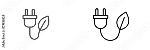 Web icons representing electric plug with leaf design for eco-friendly energy solutions