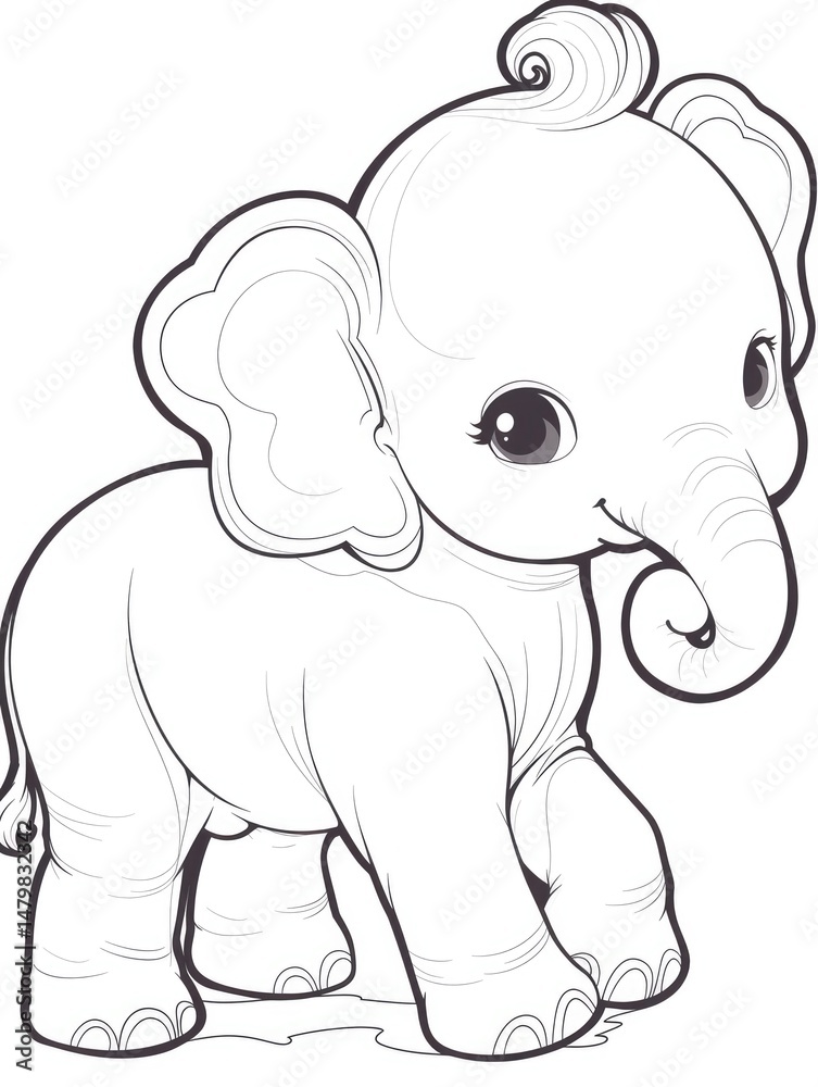 Cute, outlined drawing of a baby elephant. Cute, outlined drawing of a baby elephant.
