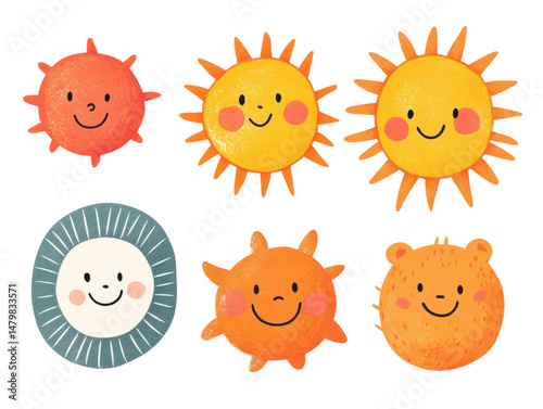 Wallpaper Mural Cheerful sun characters for children's designs and crafts, cut out transparent Torontodigital.ca