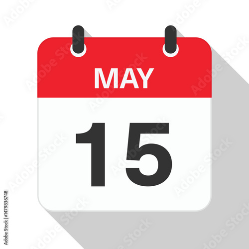 May 15 Daily Calendar. Red Theme on White Background