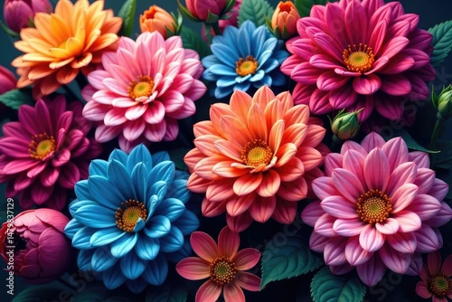 Intricate, densely packed blooms in vibrant hues , textile, texture