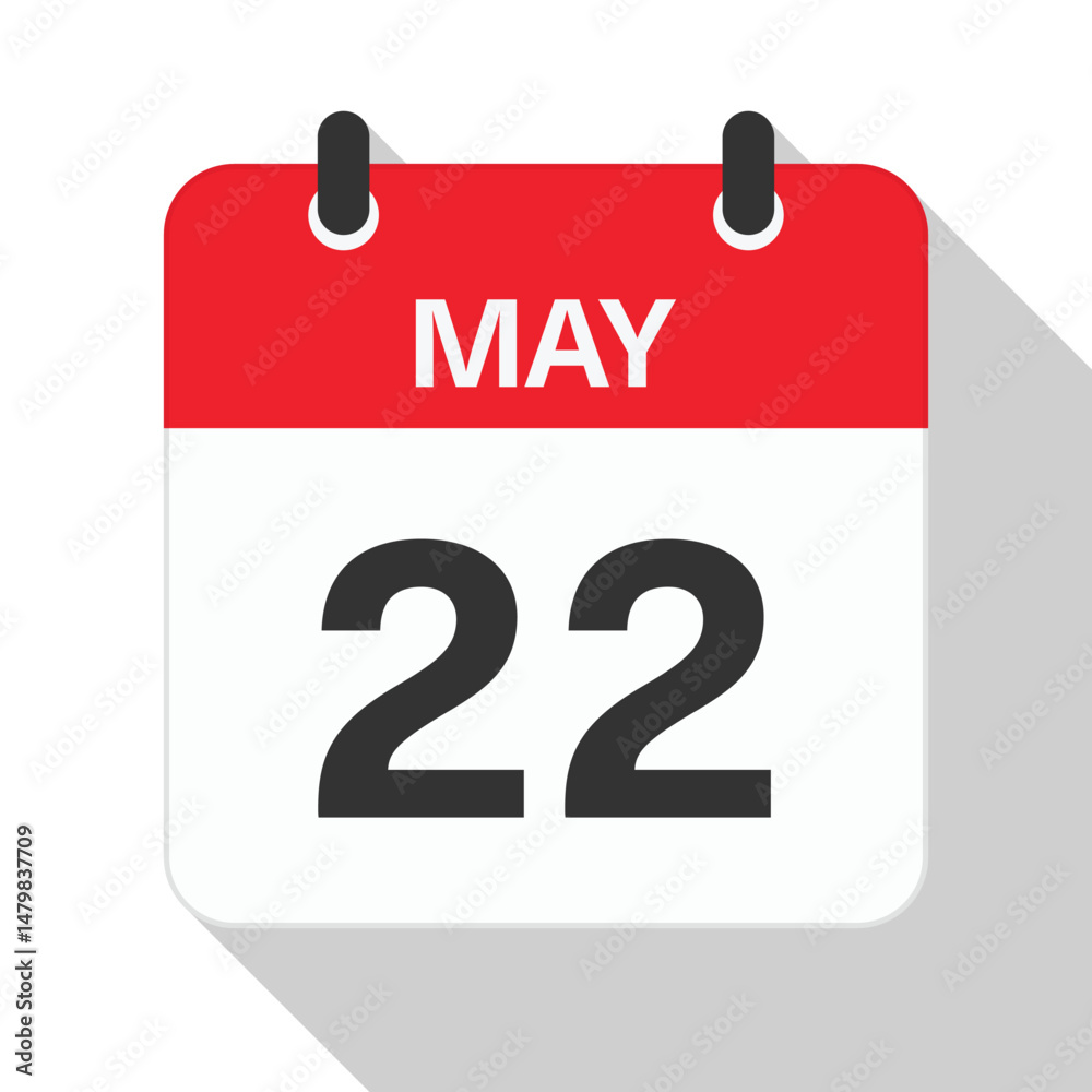 Fototapeta premium May 22 Daily Calendar. Red Theme on White Background