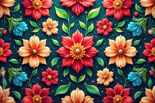Intricate floral design, repeating seamlessly , textile, flowers, aesthetic