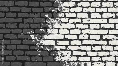 Black and white tone Brick wall background. A black and white brick wall texture with a grungy, distressed look.	
