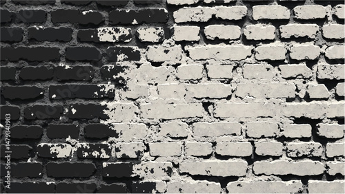 Black and white tone Brick wall background. A black and white brick wall texture with a grungy, distressed look.	
