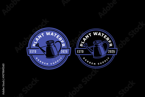 plant waterer , watering can retro badge logo vector design set for farmer, agricultural, ecology, harvest, environment. watering pot equipment vintage emblem element design graphic collections