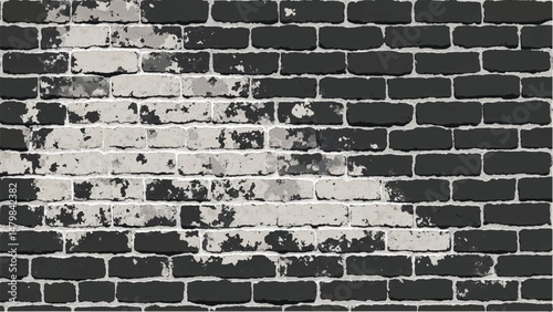 Black and white tone Brick wall background. A black and white brick wall texture with a grungy, distressed look.	