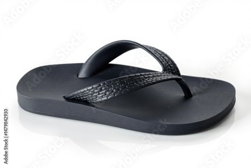 Single black flip-flop isolated on white background , rubber, wear