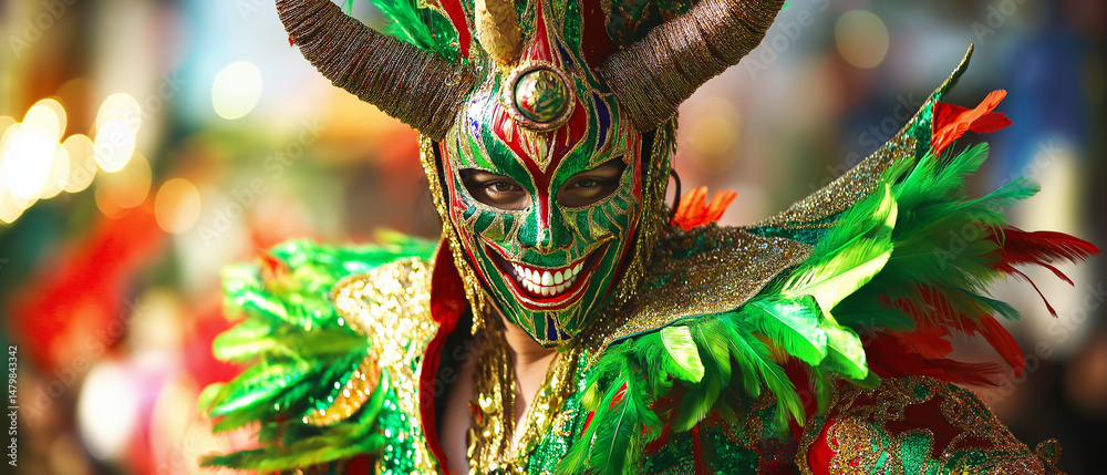 Fototapeta premium AI image generator of Phi Ta Khon Festival (Ghost Festival) is a lively cultural tradition that will be held in Loei province. thailand .The Phi Ta Khon Festival, more commonly known as the Ghost Fest