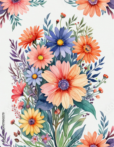 A bright and cheerful arrangement of mixed flowers on a clean white background