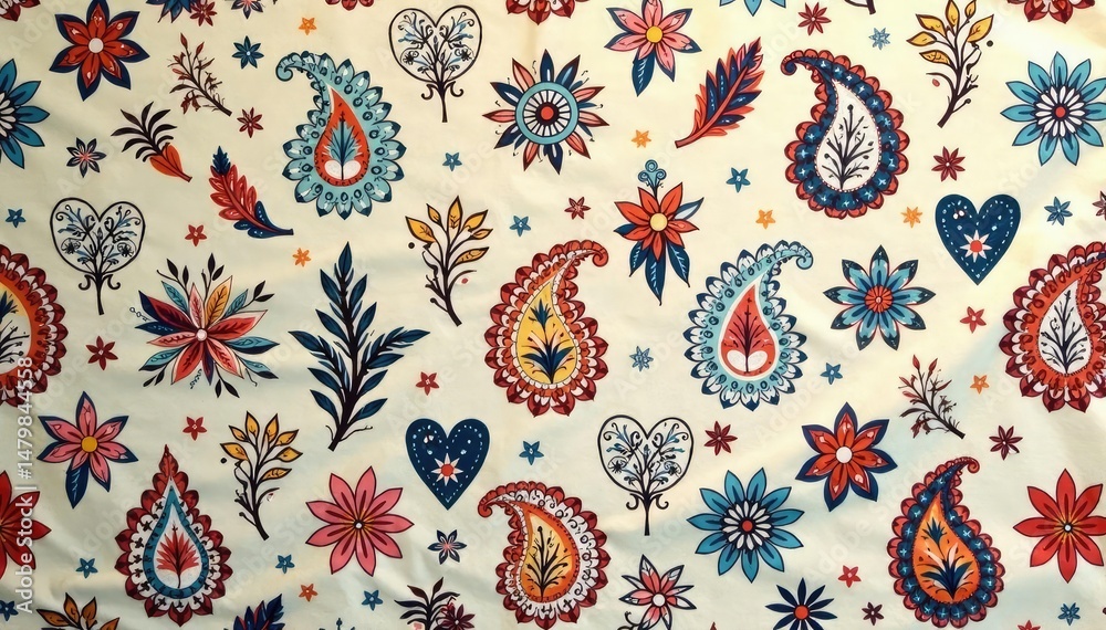 Obraz premium Subtle paisley print, muted tones, elegant repeating design, decorative, aesthetic