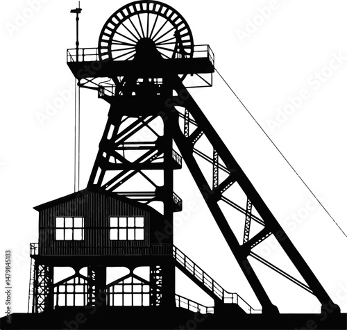 Detailed Silhouette of a Coal Mine Headframe Structure