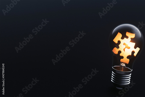 AI generator image of light bulb, jigsaw communication business concepts. Idea symbol, light bulb and jigsaw puzzle. Light bulb from puzzles on yellow background. Inspiration and creative idea concept