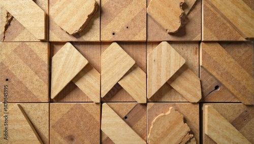 Wooden block with repeating geometric shape cut-out , line, shape