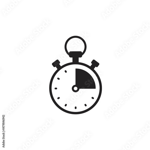 Stopwatch icon in minimalist style, black and white design  