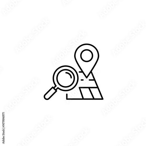 Map with Magnifying Glass and Location Pin Icon  