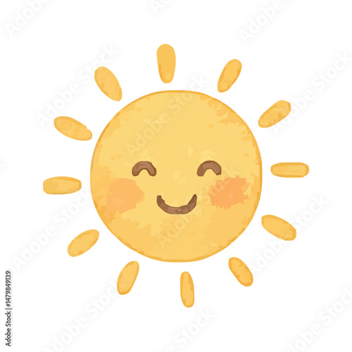 happy sun cartoon watercolor vector icon illustration